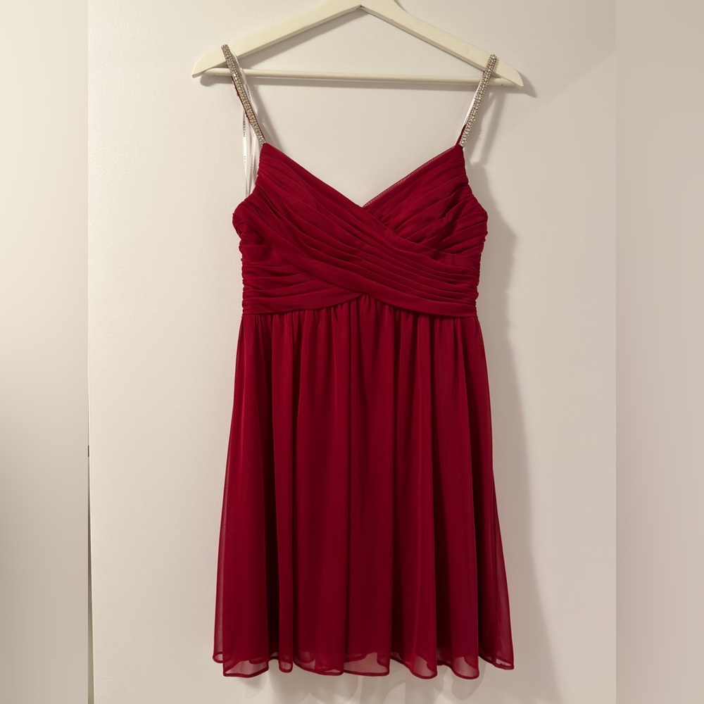 Red Mini chiffon Dress with gem straps